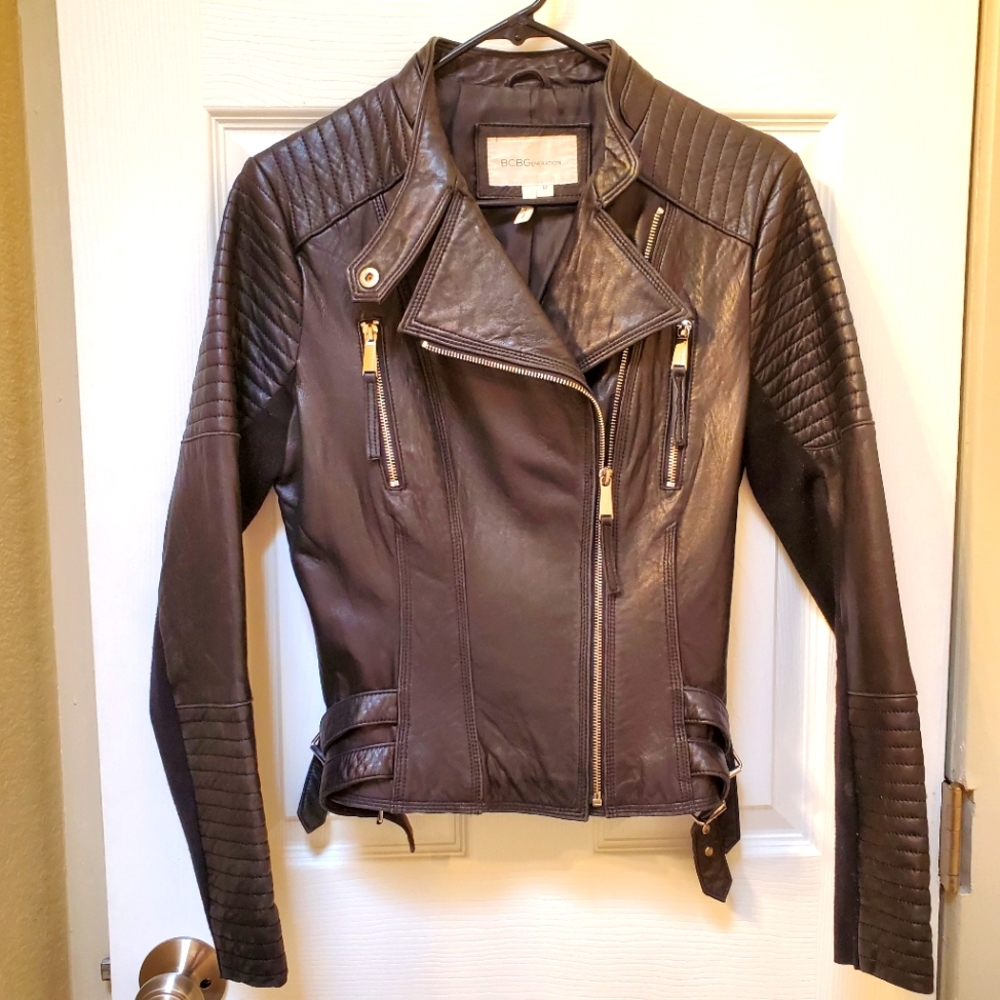 BCBGENERATION Black Leather Moto Jacket Size M